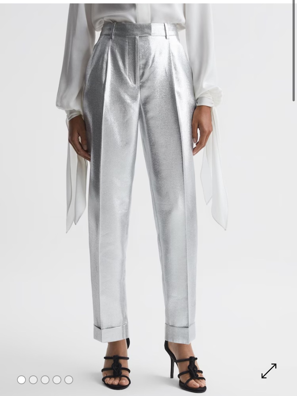 Reiss Metallic Silver High-Rise Straight Trousers